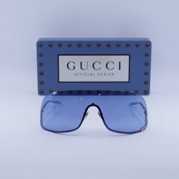 Gucci GG1560S 003 Shield Sunglasses - Silver/Blue - Picture 2 of 10